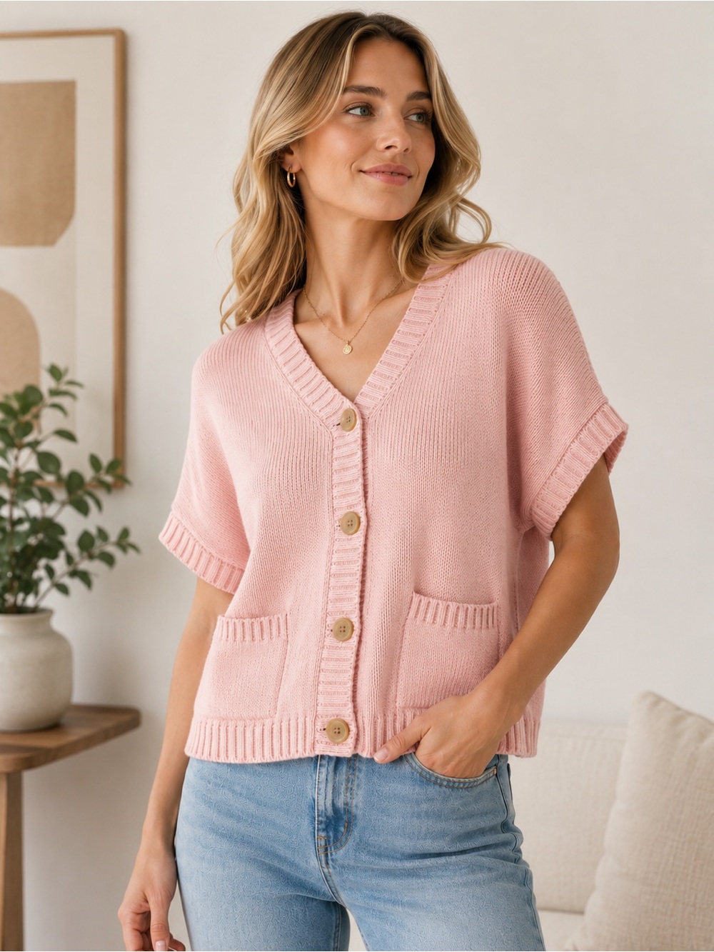 frye blush pink short sleeve knit cardigan sweater xl nwt